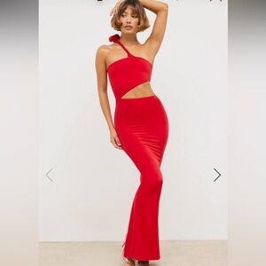 Red One-Shoulder Cutout Maxi Dress